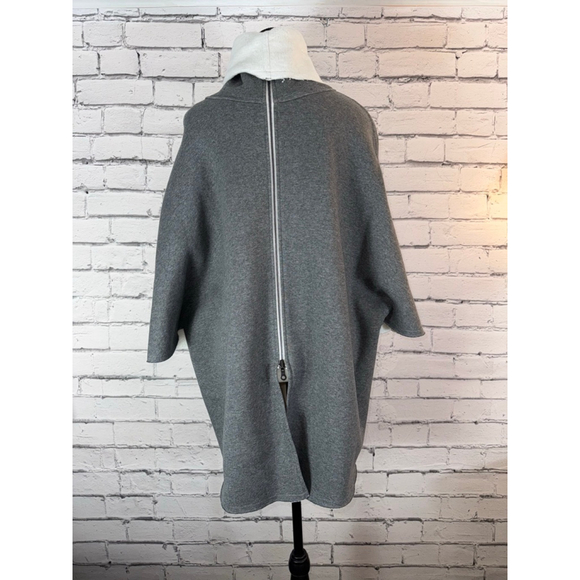 Karolina Zmarlak Gray Cream Mock Neck Poncho Cape Jacket Cashmere Blend Medium - Picture 9 of 12